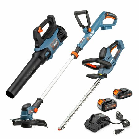 SENIX 20 Volt Max 3-Tool Cordless Combo Kit, 10-in. String Trimmer, Blower & 18-in. Hedge Trimmer S2K3B2-01